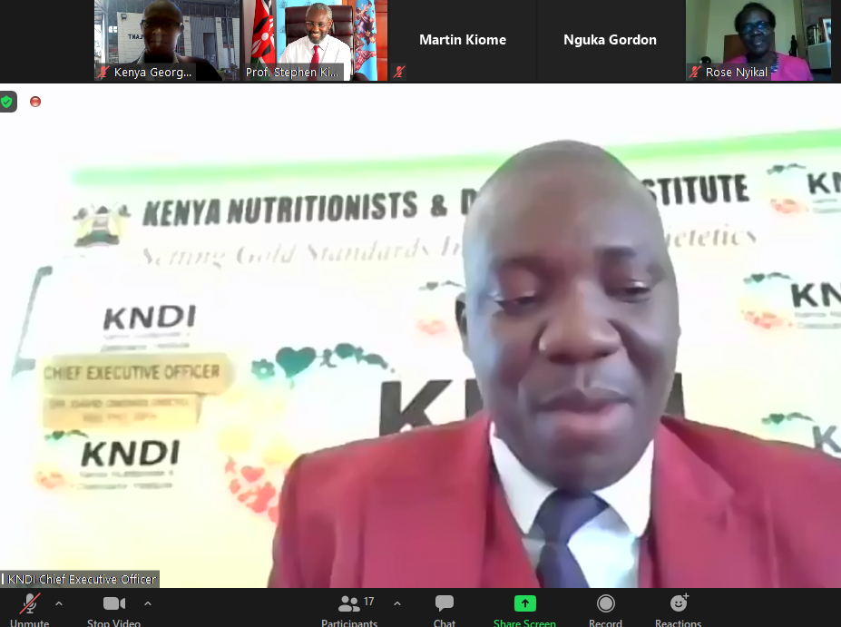 KNDI Chief Executive Officer Dr. D Okeyo delivering Accreditation  licence during the virtual meeting with the Vice Chancellor, Prof. SG Kiama and CAVS management board.al 